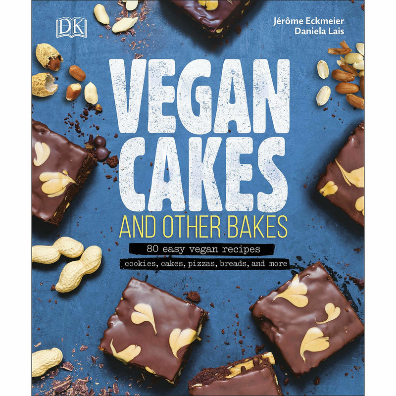 Hardcover book titled "Vegan Cakes and Other Bakes" by Jérôme Eckmeier & Daniela Lais, with a focus on vegan baking recipes.