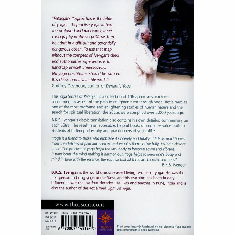Paperback of Light on the Yoga Sutras of Patanjali by B.K.S. Iyengar, featuring the Thorsons brand on the cover.