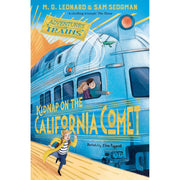 Set of three paperback adventure books from M. G. Leonard's Adventures on Trains collection, featuring colorful cover illustrations.
