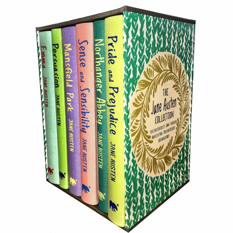 Arcturus Jane Austen box set featuring hardback editions of Pride and Prejudice, Emma, Sense and Sensibility, and Persuasion.