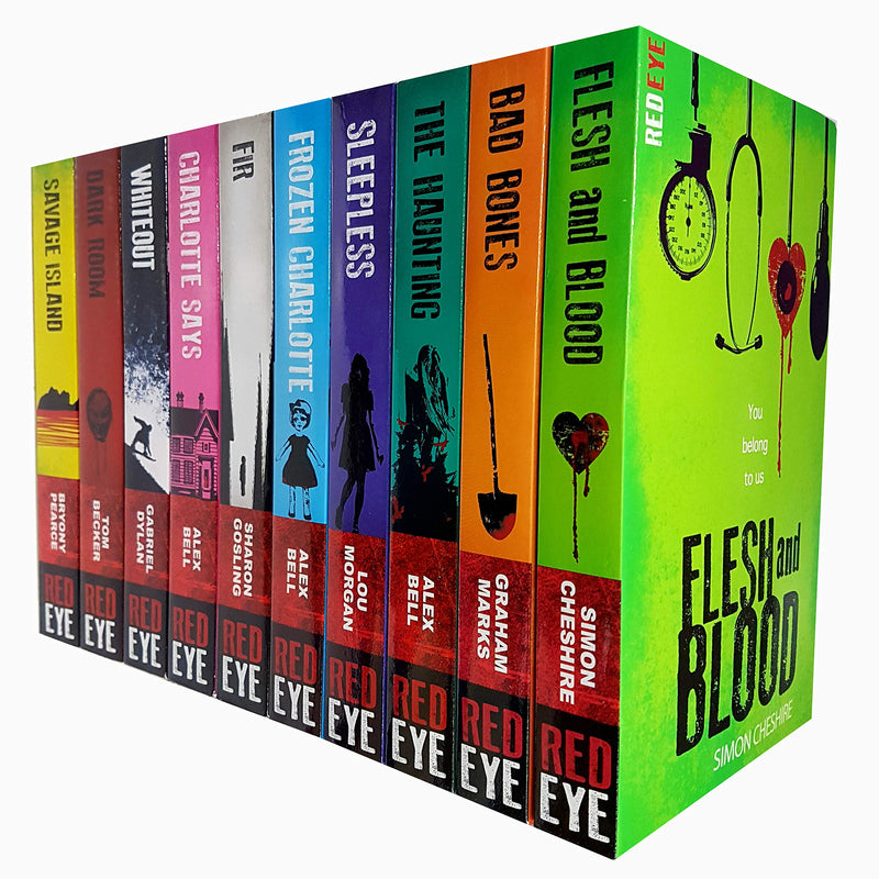 Red Eye Series 10 paperback book collection by Lou Morgan and Simon Cheshire, featuring fiction titles in a colorful box set.