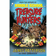 Arrow paperback books from James Patterson’s Middle School Treasure Hunters Series 5-book collection, featuring colorful book covers.