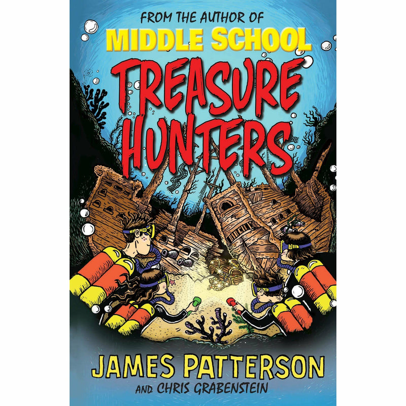 Arrow paperback books from James Patterson’s Middle School Treasure Hunters Series 5-book collection, featuring colorful book covers.