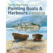 Watercolour painting of boats and harbours by Terry Harrison from the non-fiction paperback book, featuring maritime scenes and water reflections.