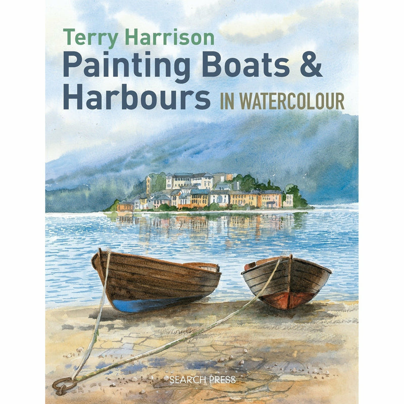 Watercolour painting of boats and harbours by Terry Harrison from the non-fiction paperback book, featuring maritime scenes and water reflections.