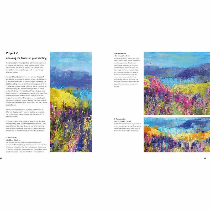 Hardcover book titled Contemporary Landscapes In Mixed Media by Soraya French, featuring colorful landscape artwork on the cover.