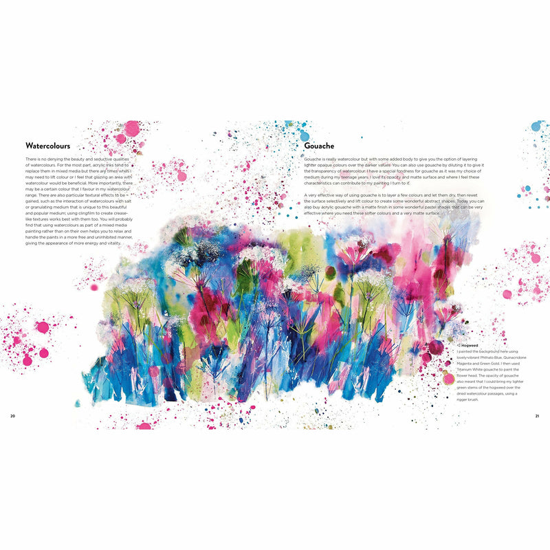 Hardcover book titled "Contemporary Landscapes in Mixed Media" by Soraya French featuring colorful landscape artwork on the cover.