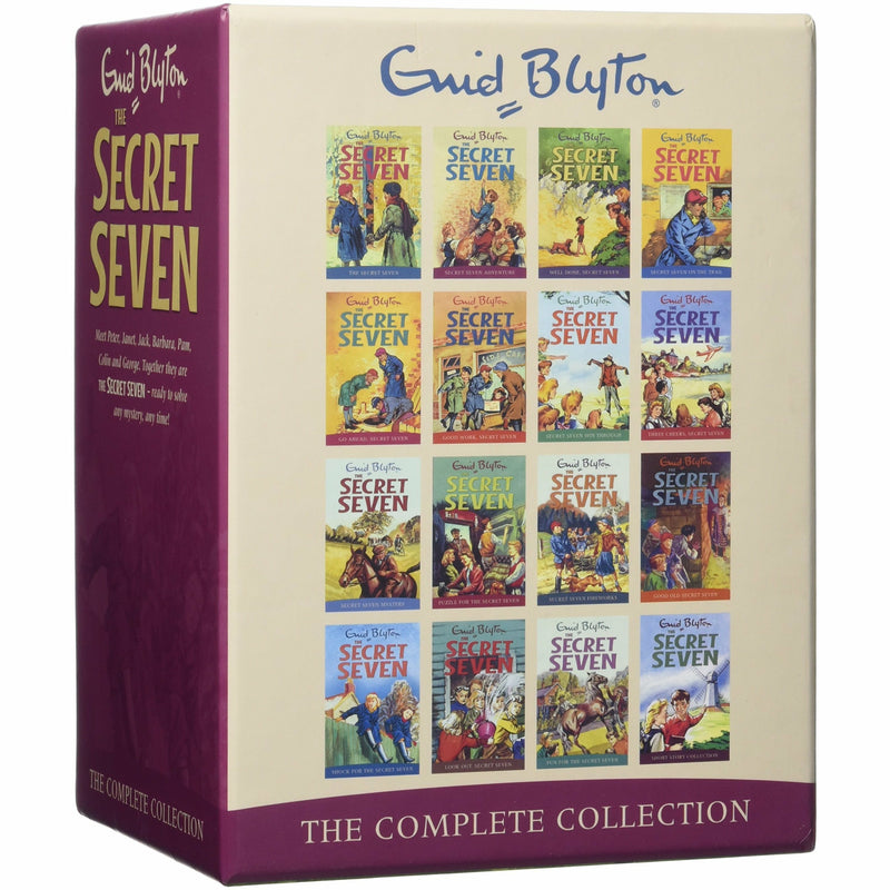 Complete collection of 16 The Secret Seven books by Enid Blyton in a Hodder Children's Books box set, featuring colorful book spines.