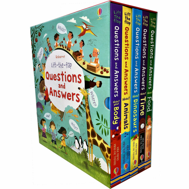 Usborne Lift-the-flap Questions and Answers 5-book collection by Katie Daynes, hardcover non-fiction set with colorful covers.