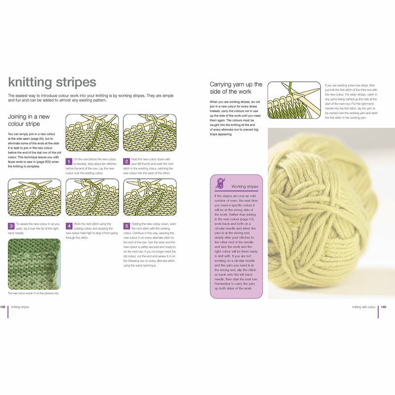 Paperback of the Ultimate Knitting Bible by Sharron Bhatt, featuring detailed knitting patterns and techniques on the cover.