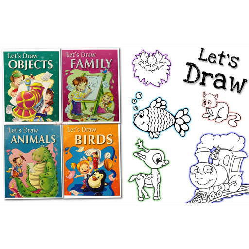 Let's Draw Collection 4 Books Set, (Birds, Objects, Family and Animal) - The Book Bundle
