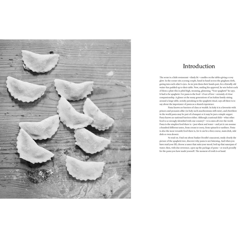 Hardcover copy of "Anna Del Conte on Pasta" by Anna Del Conte, featuring a close-up of the book cover with pasta illustrations.
