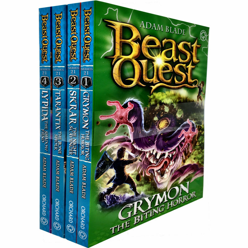 Set of four Beast Quest paperback books by Adam Blade featuring fantasy adventure covers in a collection.