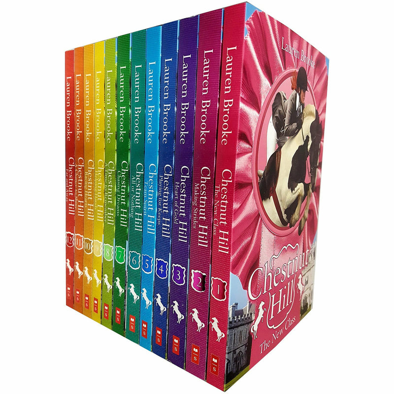 Chestnut Hill Collection of 12 paperback books by Lauren Brooke, fiction set from Scholastic featuring colorful cover art.