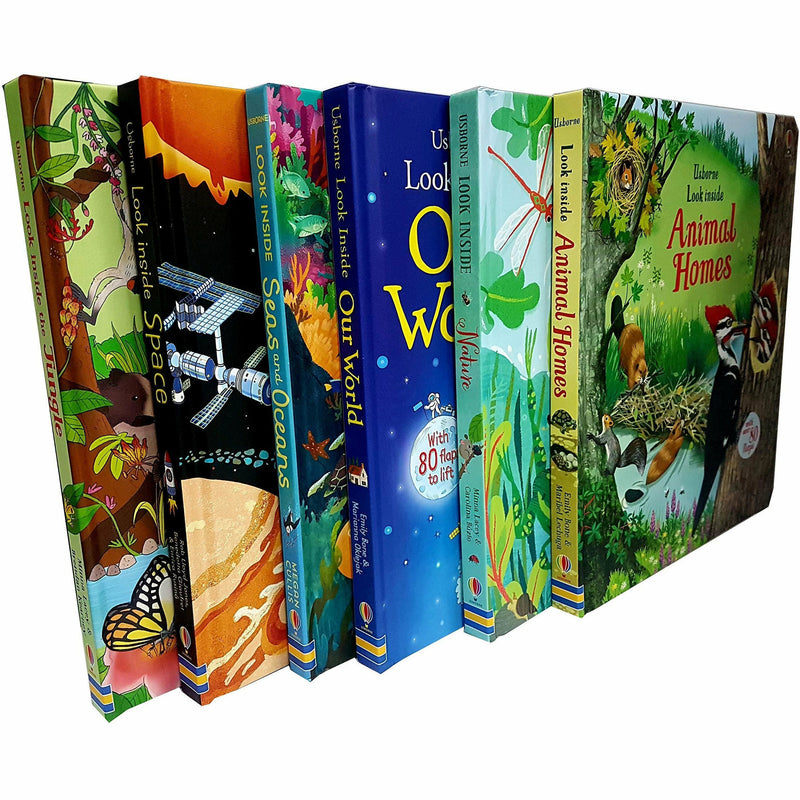 Usborne Look Inside Our world 6 Books Collection Pack Set ( Seas and Oceans, Nature,Our World,Animal Homes,Jungle,Space) - The Book Bundle