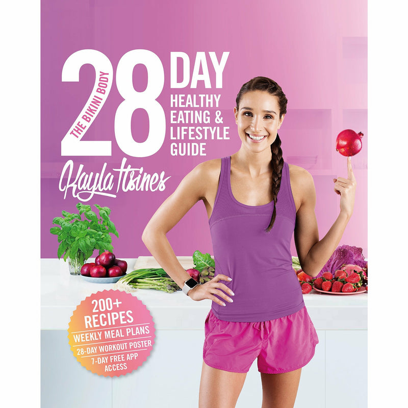 Bluebird edition of Kayla Itsines' The Bikini Body 28-Day Healthy Eating & Lifestyle Guide paperback showing the book cover with colorful design.