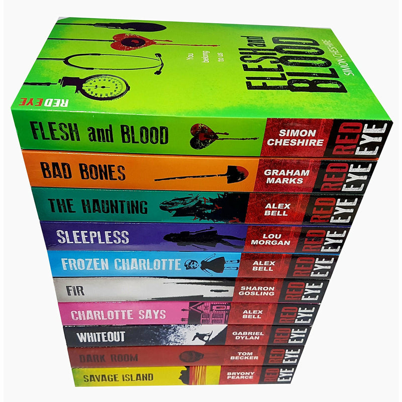 Red Eye Series 10 books collection set by Lou Morgan and Simon Cheshire, fiction paperbacks with colorful covers.