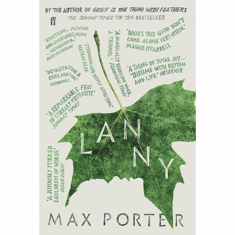Faber & Faber paperback collection of Max Porter's "Grief Is the Thing With Feathers" and "Lanny" featuring book covers.