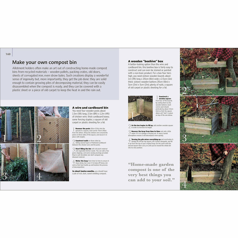 Hardcover book titled "Allotment Month by Month" by Alan Buckingham, featuring gardening tips for growing fruits and vegetables.