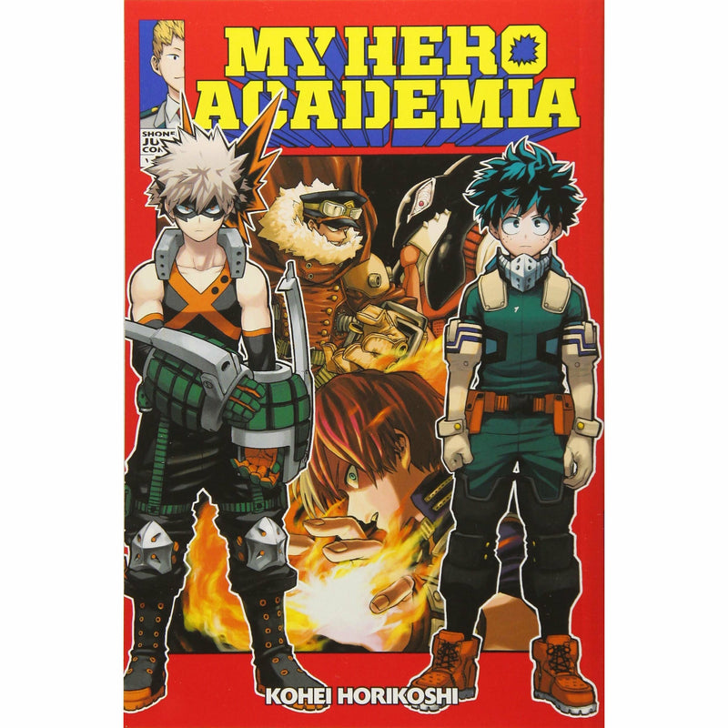 My Hero Academia 10-book collection set by Kohei Horikoshi, paperback manga series featuring vibrant characters and action scenes.