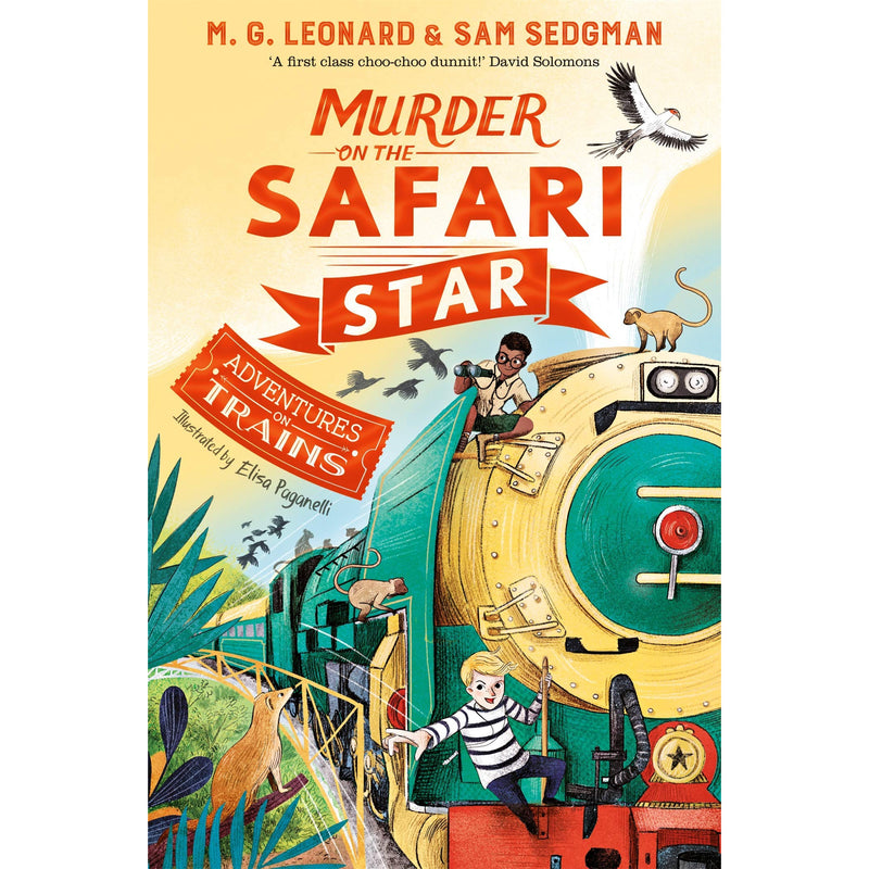 Adventures on Trains 3-book collection set by M. G. Leonard featuring paperback books for children, with colorful train-themed covers.