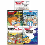 Asterix Series 5 Collection books set by René Goscinny, featuring paperback editions of Asterix and Caesar stories.
