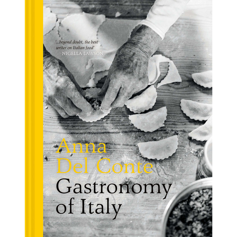 Hardcover copy of "Gastronomy of Italy" by Anna Del Conte, featuring Italian cuisine and culinary traditions.