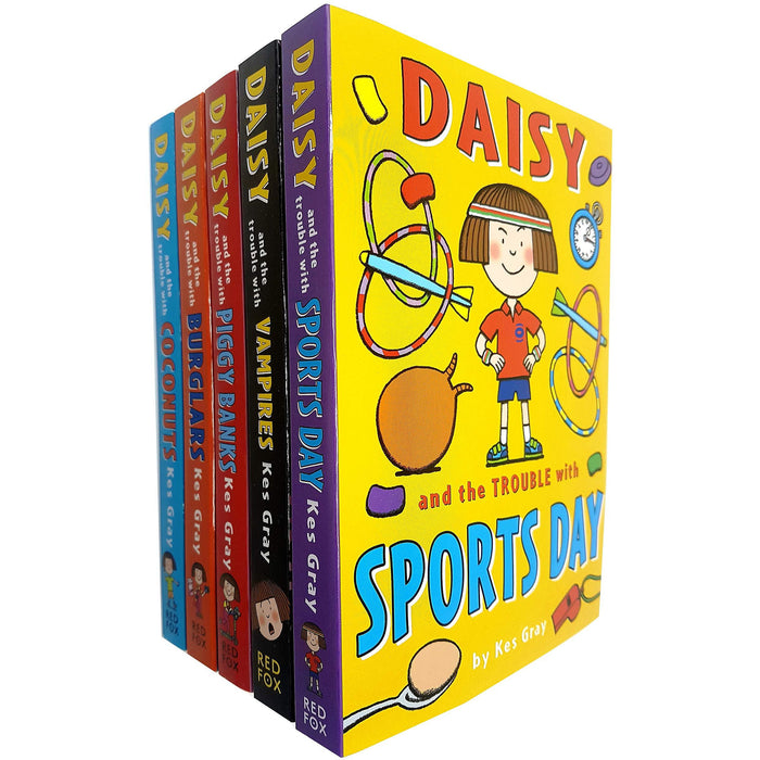 Daisy and the Trouble Collection Kes Gray 5 Books Set inc Series 2) Daisy And The Trouble With Burglars, Piggy Banks, Vampires, Coconuts, Sports Day. - The Book Bundle