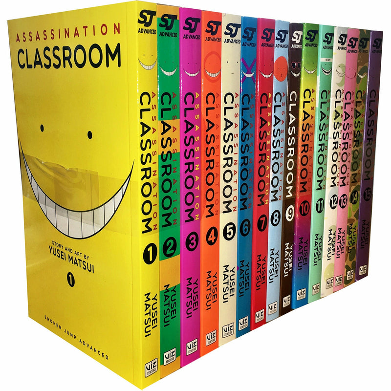 Assassination Classroom 15-book collection set by Yusei Matsui, paperback fiction series featuring colorful manga covers.