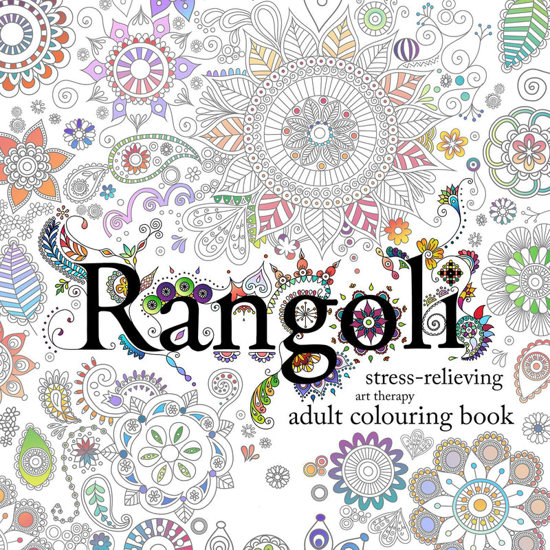 Paperback Rangoli art therapy coloring book by Andrew Davis, featuring intricate stress-relief designs and vibrant patterns.