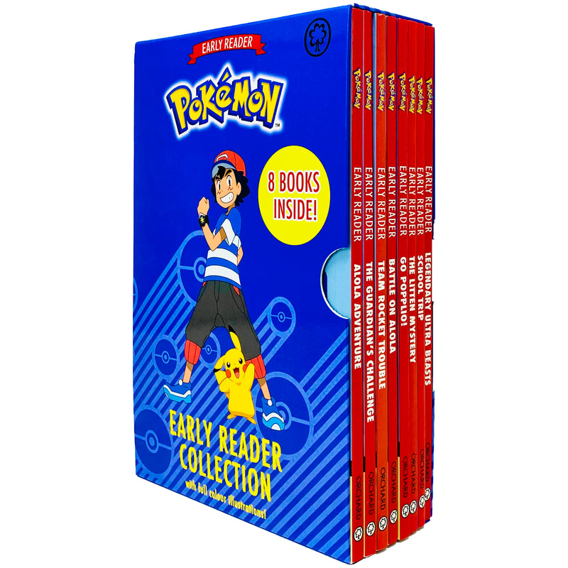 Set of eight Pokémon early reader books with colorful illustrations from Orchard Books, featuring popular Pokémon characters.
