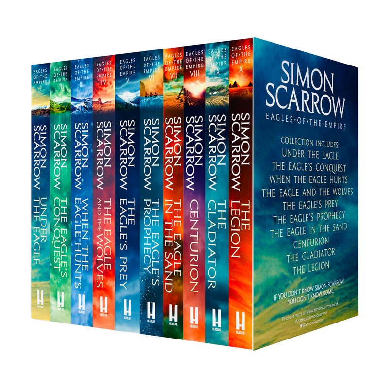 Collection box set of Eagles of the Empire Series books 1-10 by Simon Scarrow, featuring colorful covers and spine details.