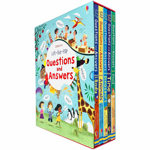 Usborne Lift The Flap Questions & Answers 5 Books Box Set (Body, Animals, Dinosaurs, Time & Food) - The Book Bundle