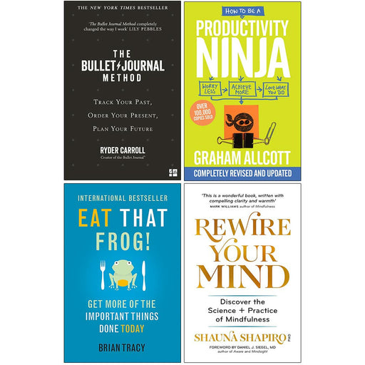 The Bullet Journal Method, How to be a Productivity Ninja, Eat That Frog, Rewire Your Mind 4 Books Collection Set - The Book Bundle