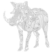 Open page from Millie Marotta's Wild Savannah coloring book featuring detailed illustrations of savannah animals and plants.