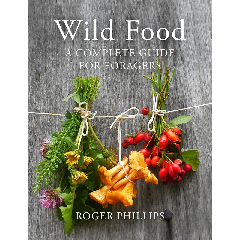 Hardcover book titled "Wild Food" by Roger Phillips, featuring foraging tips and wild edible plants on the cover.