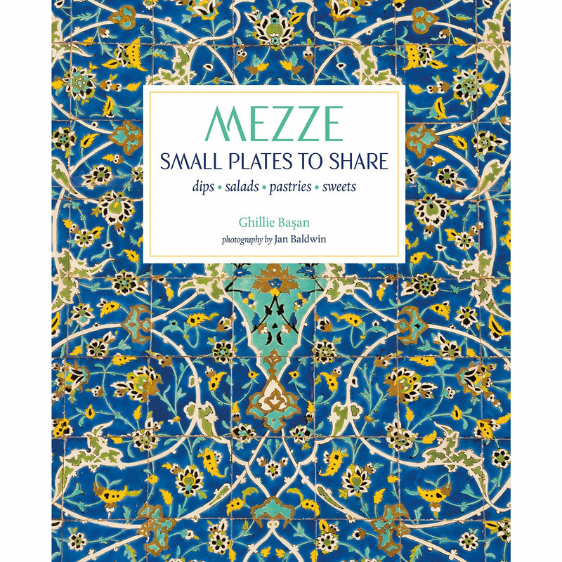 Hairy Bikers' Mediterranean Adventure and Mezze cookbooks by Ghillie Basan and Hairy Bikers, hardcover set with colorful food photos.