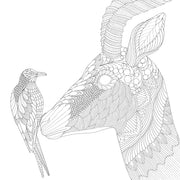 Open paperback coloring book featuring intricate wildlife illustrations of savannah animals by Millie Marotta from Wild Savannah series.