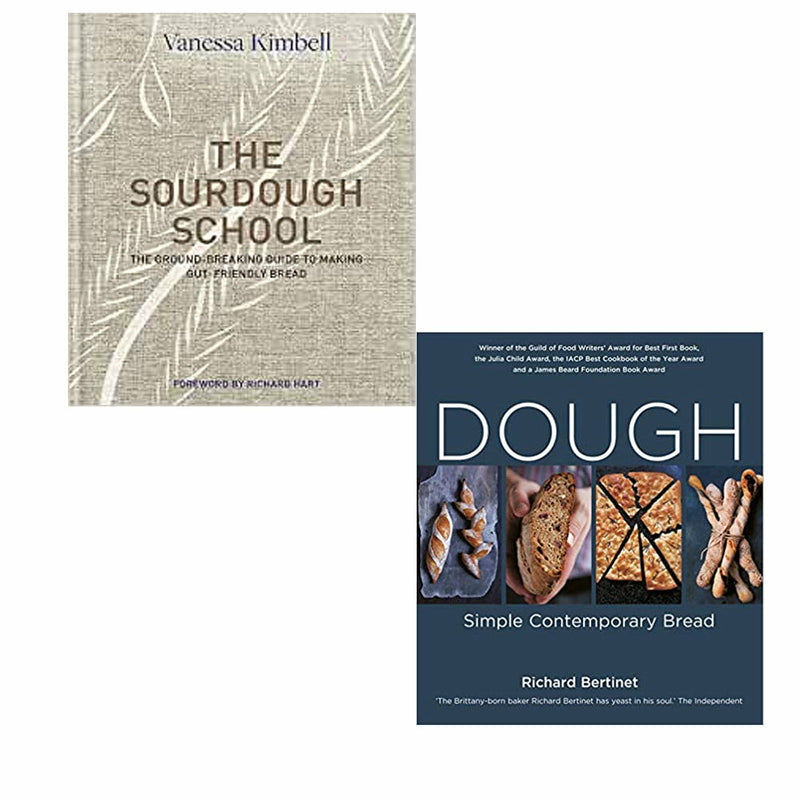 Sourdough bread dough from The Sourdough School 2 Books Collection set by Richard Bertinet and Vanessa Kimbell, displayed on a surface.