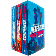 Three paperback books from the Renegades collection by Marissa Meyer, featuring colorful covers and young adult fiction themes.