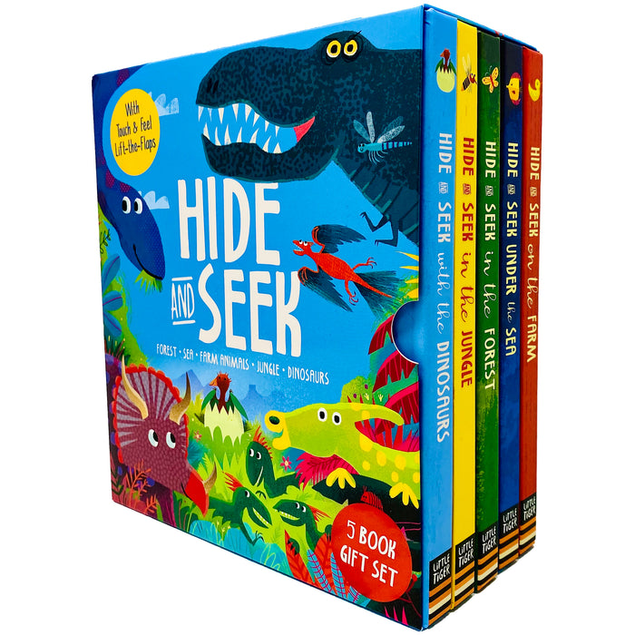 Hide and Seek  Touch & Feel Lift the Flap 5 Books Collection Box Set (Forest, Sea, Farm Animals, Jungle & Dinosaurs) - The Book Bundle