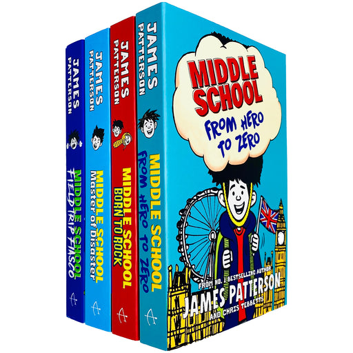 Middle School Series Books 10 - 13 Collection Set by James Patterson (From Hero to Zero, Born to Rock, Master of Disaster & Field Trip Fiasco) - The Book Bundle