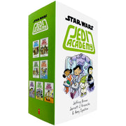 Seven-book Star Wars Jedi Academy collection by Jeffrey Brown, featuring paperback fiction books in a colorful display.