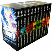 Alex Rider book collection box set by Anthony Horowitz, featuring 11 paperback fiction novels with colorful covers.