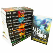 Alex Rider 11 books collection box set by Anthony Horowitz, paperback fiction series featuring spy adventure stories.