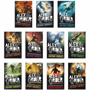Anthony Horowitz Alex Rider 11-book collection box set of fiction paperbacks displayed together.