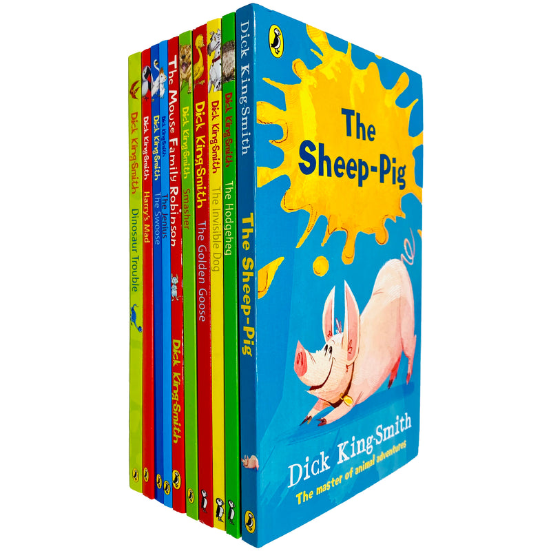 Dick King-Smith 10 Book Collection set including Sheep-Pig, Hodgeheg, Invisible Dog, and Golden Goose by Penguin.