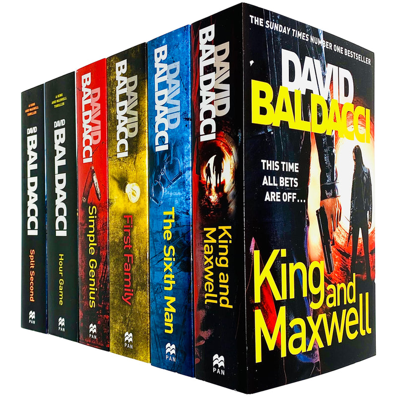Set of six King and Maxwell series books by David Baldacci, featuring crime thriller novels with engaging cover art.