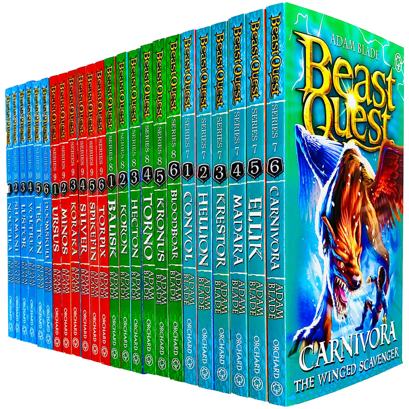 Beast Quest 24-book collection box set by Adam Blade featuring series 7–10, includes fiction books with colorful cover art.