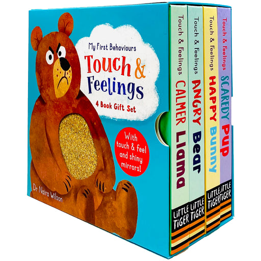 My First Behaviours Touch & Feelings 4 Book Gift Box Set by Dr Naira Wilson (Calmer Llama, Angry Bear, Happy Bunny & Scaredy Pup) - The Book Bundle